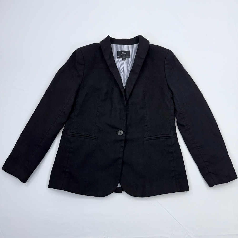 J.Crew‎ Parke Flannel Wool Blazer Jacket Womens 6 Black 1-Button Vented Career